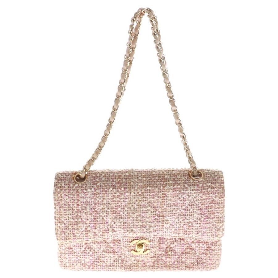 CHANEL マトラッセ ツイード ピンクダブルフラップダブル