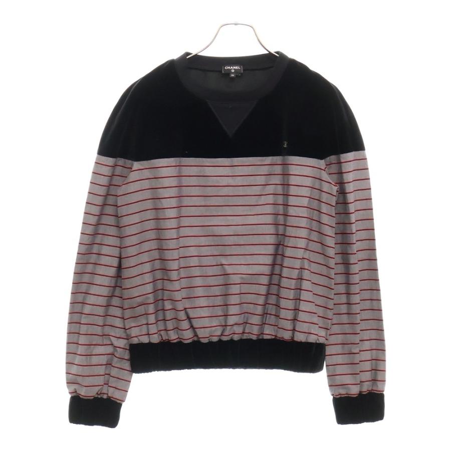 CHANEL - CHANEL シャネル 22AW ベルベット切替 ボーダー クルーネックスウェットシャツ トレーナー P73405 ブラック レディース CHANEL（シャネル） 22AW ベルベット切替 ボーダー クルーネック