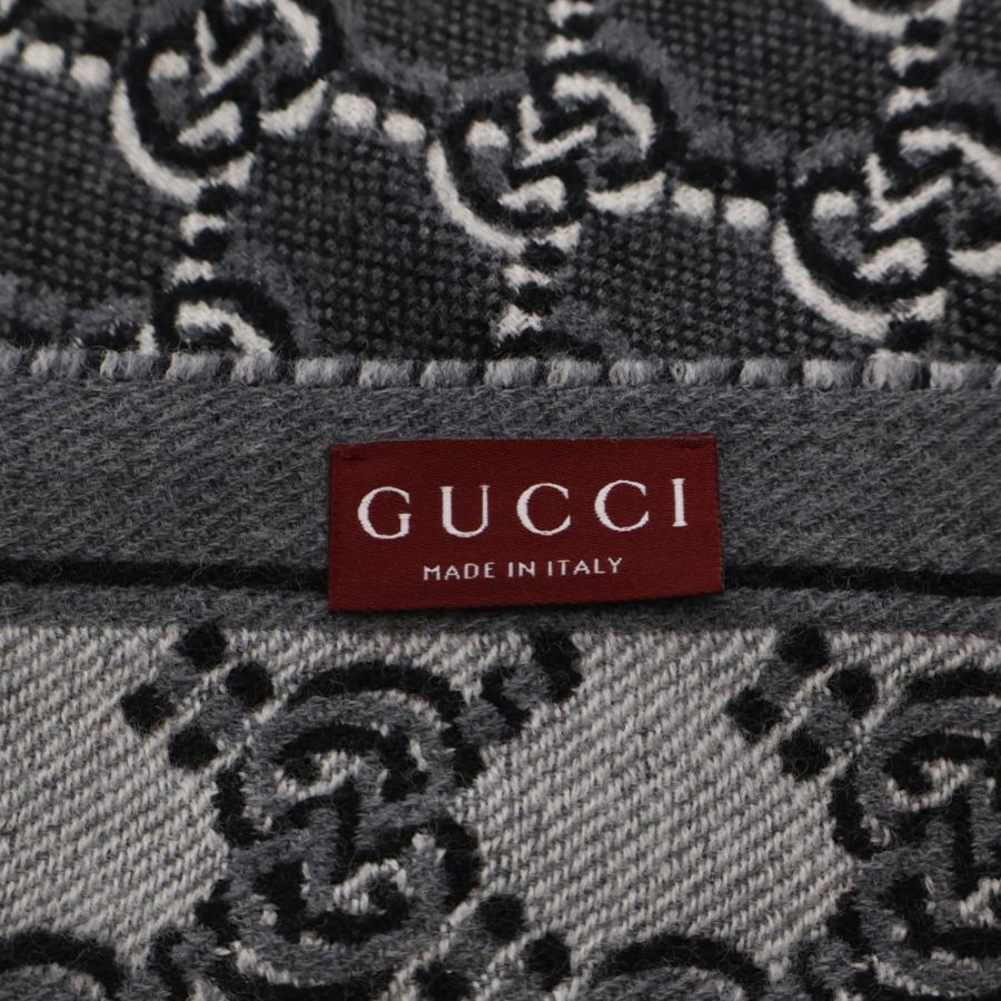 GUCCI（グッチ） GGジャガード 総柄ウールニットマフラー ブラック