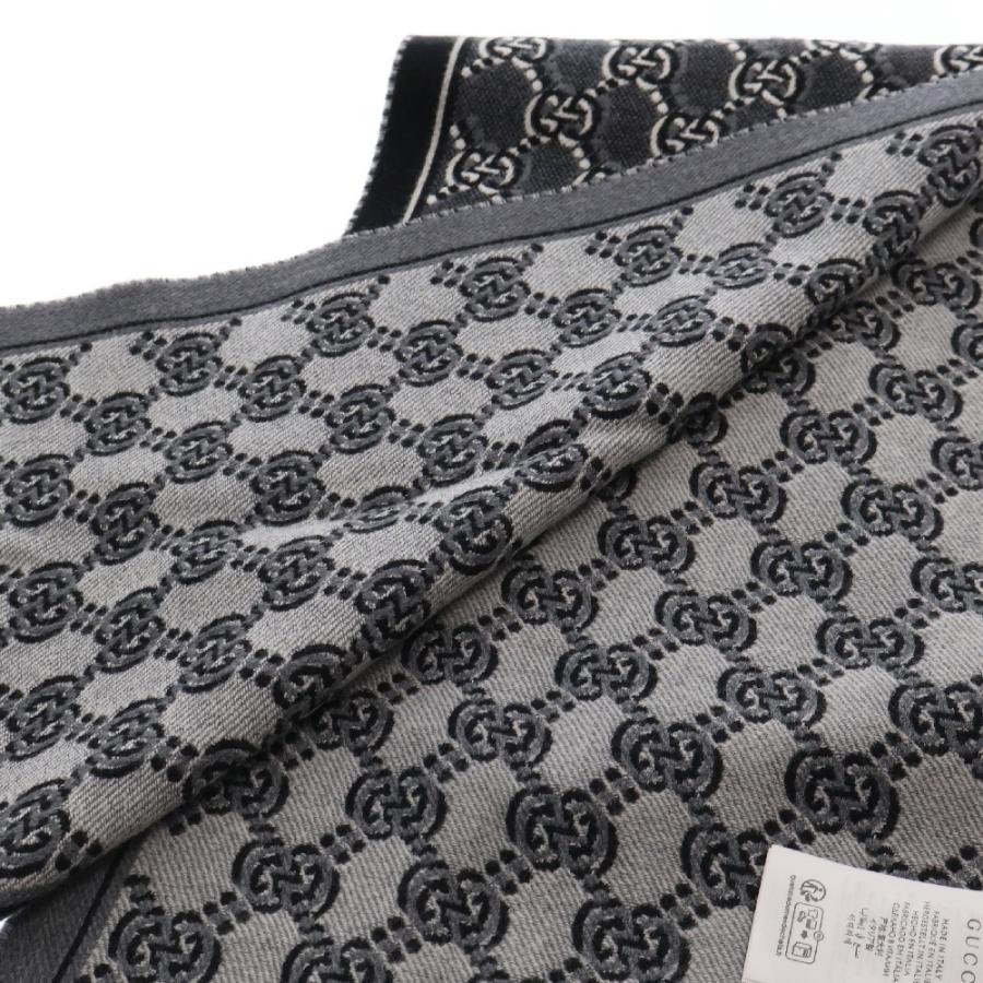 GUCCI（グッチ） GGジャガード 総柄ウールニットマフラー ブラック