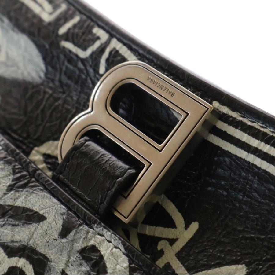 BALENCIAGA(バレンシアガ) ショルダーバッグ クラッシュ ミディアム 716393 黒×白 チェーンショルダー/グラフィティプリント ラムスキン BALENCIAGA（バレンシアガ） グラフィティプリント ラムスキン