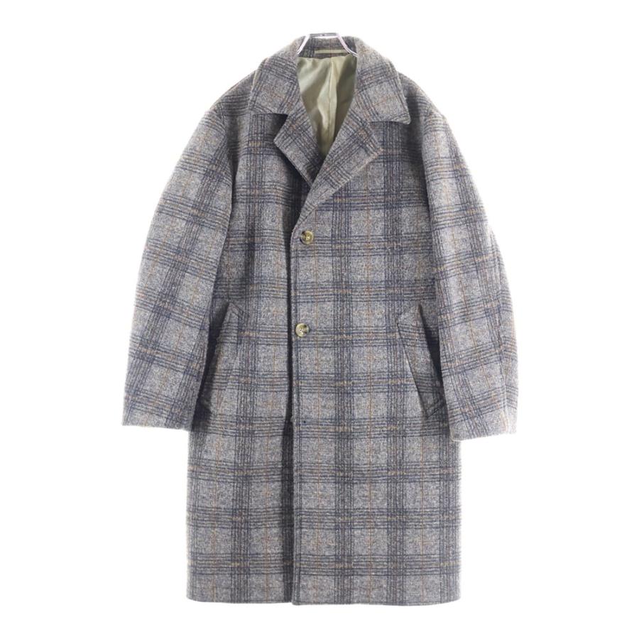 niko and ニコアンド チェック総柄 チェスターコート グレー
