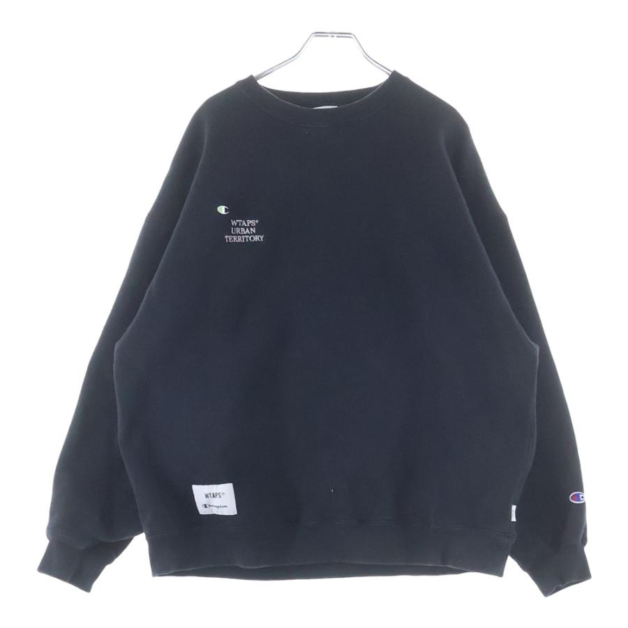 WTAPS ダブルタップス ×CHAMPION チャンピオン フロント刺繍 クルーネックスウェットトレーナー ブラック C8-X016 WTAPS（ダブルタップス） ×CHAMPION チャンピオン フロント刺繍 クルー