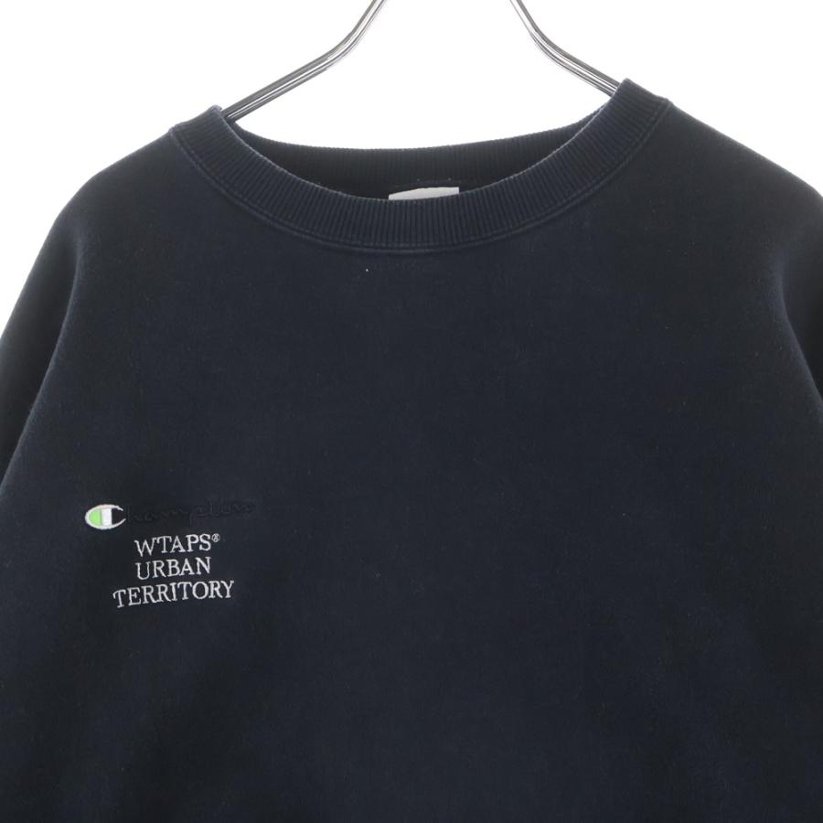 WTAPS ダブルタップス ×CHAMPION チャンピオン フロント刺繍 クルーネックスウェットトレーナー ブラック C8-X016 WTAPS（ダブルタップス） ×CHAMPION チャンピオン フロント刺繍 クルー