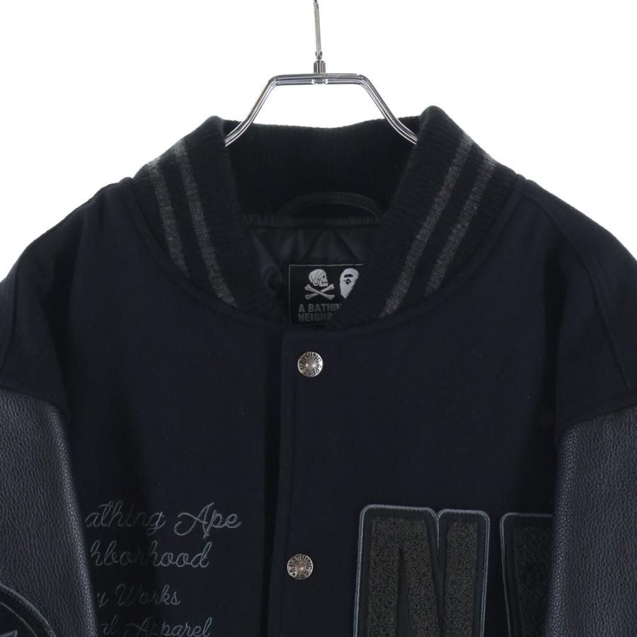 A BATHING APE アベイシングエイプ × NEIGHBORHOOD 50着限定 019シリアル入り レザーアームスタジアムジャケット 001HJJ211901C ブラックの画像