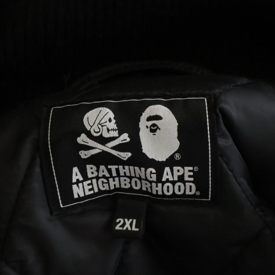 A BATHING APE アベイシングエイプ × NEIGHBORHOOD 50着限定 019シリアル入り レザーアームスタジアムジャケット 001HJJ211901C ブラックの画像
