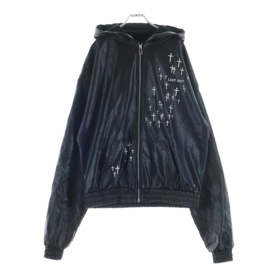 ヌビアン　ラストネスト　レザー　ジップフーディー　サイズm LAST NEST ラスト ネスト 25AW CROSS EMBROIDERY LEATHER ZIP HOODIE