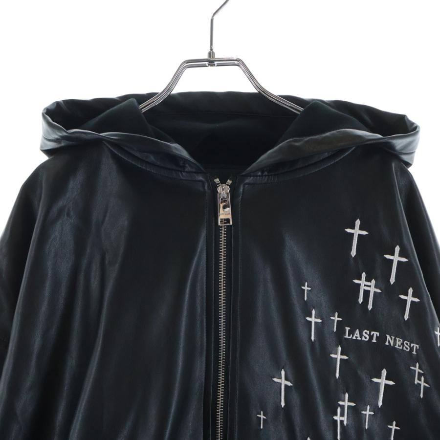 ヌビアン　ラストネスト　レザー　ジップフーディー　サイズm LAST NEST ラスト ネスト 25AW CROSS EMBROIDERY LEATHER ZIP HOODIE