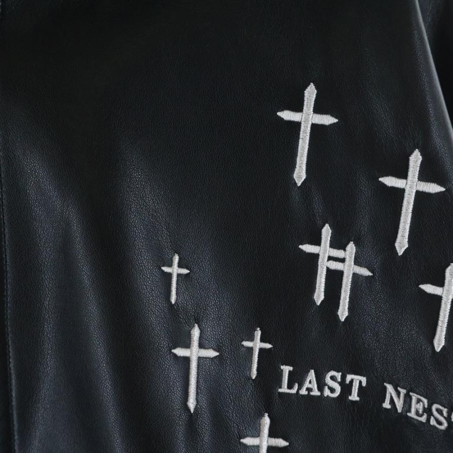 LAST NEST ラスト ネスト 25AW CROSS EMBROIDERY LEATHER ZIP HOODIE