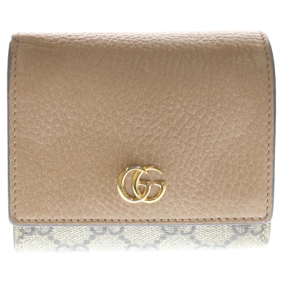 【美品】グッチ 二つ折り財布 ベージュ PVC GG柄 ユニセックス GUCCI（グッチ） GGロゴ バイカラー ミディアム PVCレザー 二つ折り