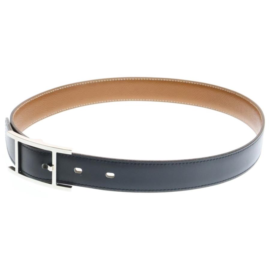 HERMES ブラック.ブラウンのリバーシブルレザーベルト 訳あり】HERMESレザーベルト ブラック/ブラウン リバーシブルシルバー袋付