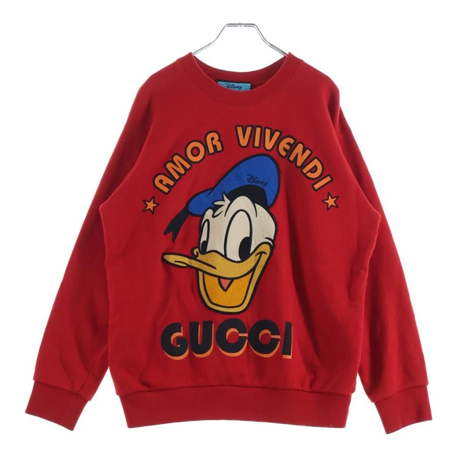 GUCCI グッチ × DISNEY ドナルドダッグ 刺繍 クルーネックスウェットトレーナー レッド 617964 XJDC1 GUCCI（グッチ） × DISNEY ドナルドダッグ 刺繍 クルーネック