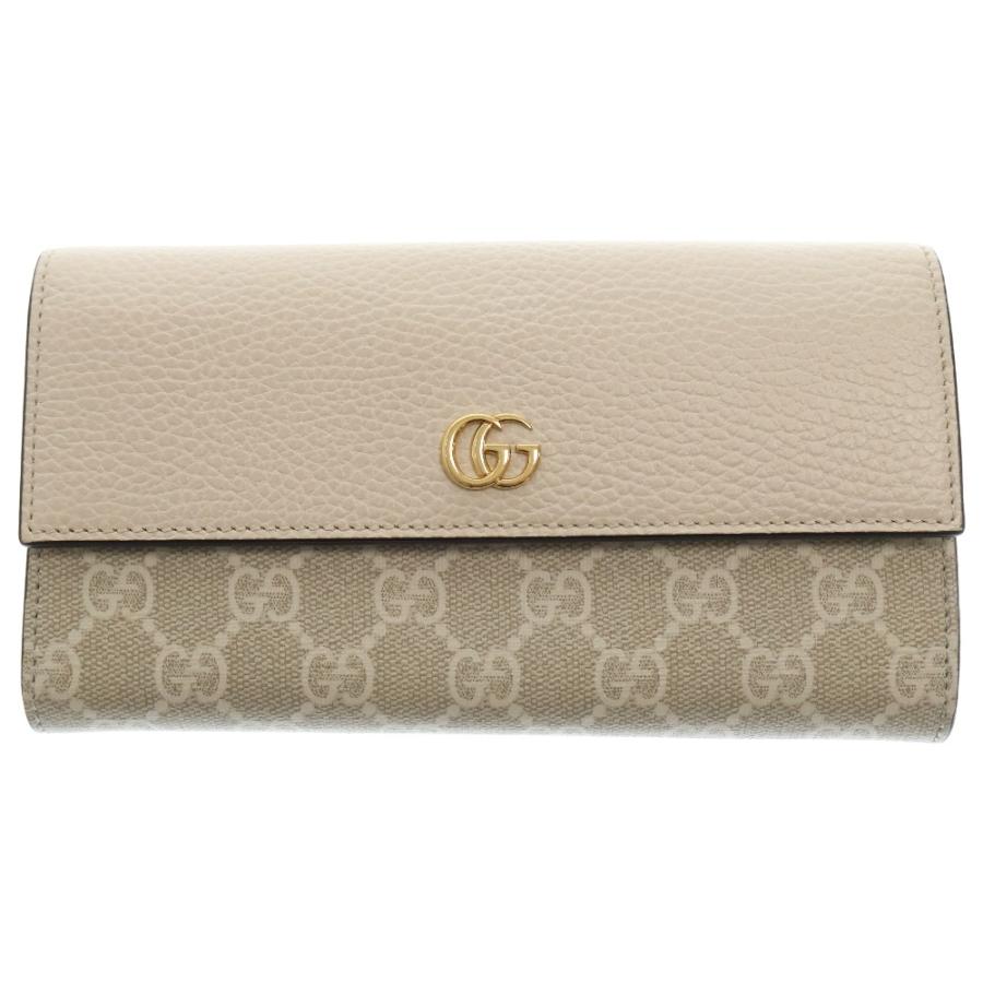 GUCCI グッチ GGマーモント 二つ折り 長財布 ベージュ レザー ホワイト  