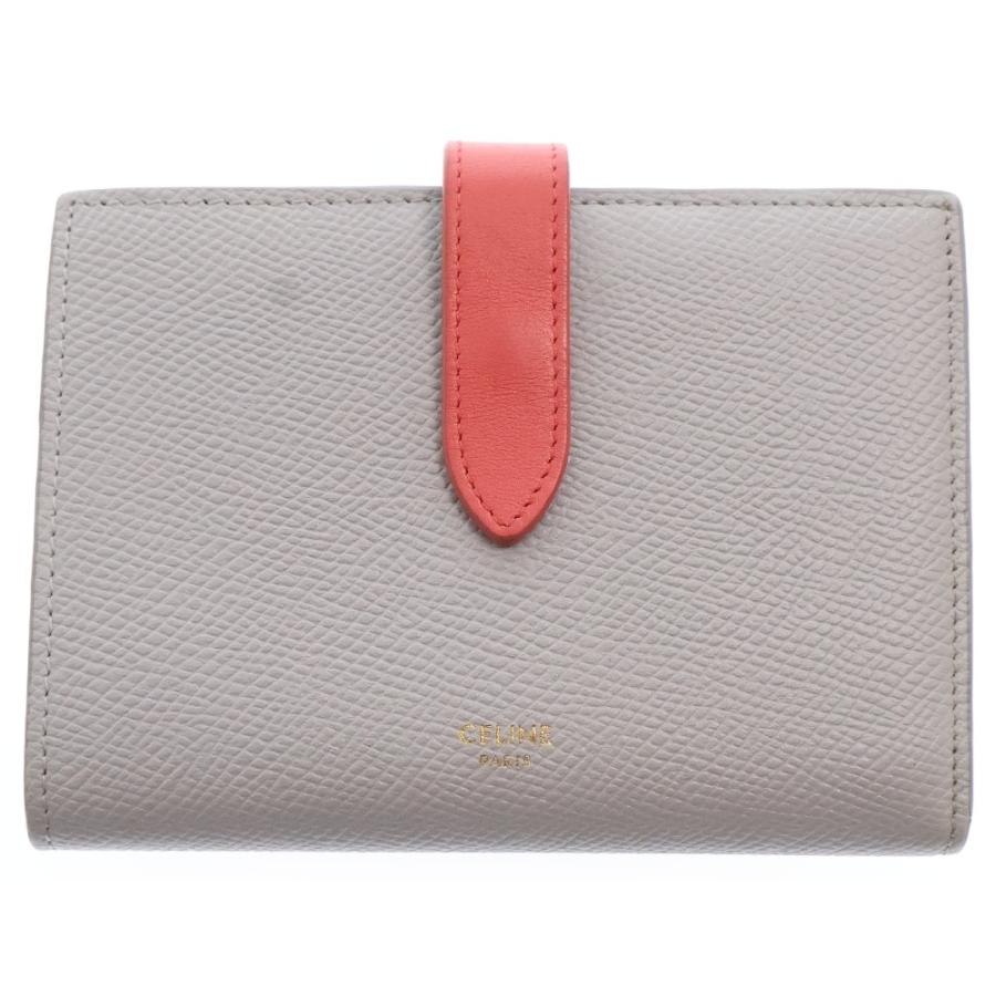 CELINE セリーヌ スモール ストラップウォレット グレー レザー CELINE セリーヌ スモール ストラップウォレット グレー レザー