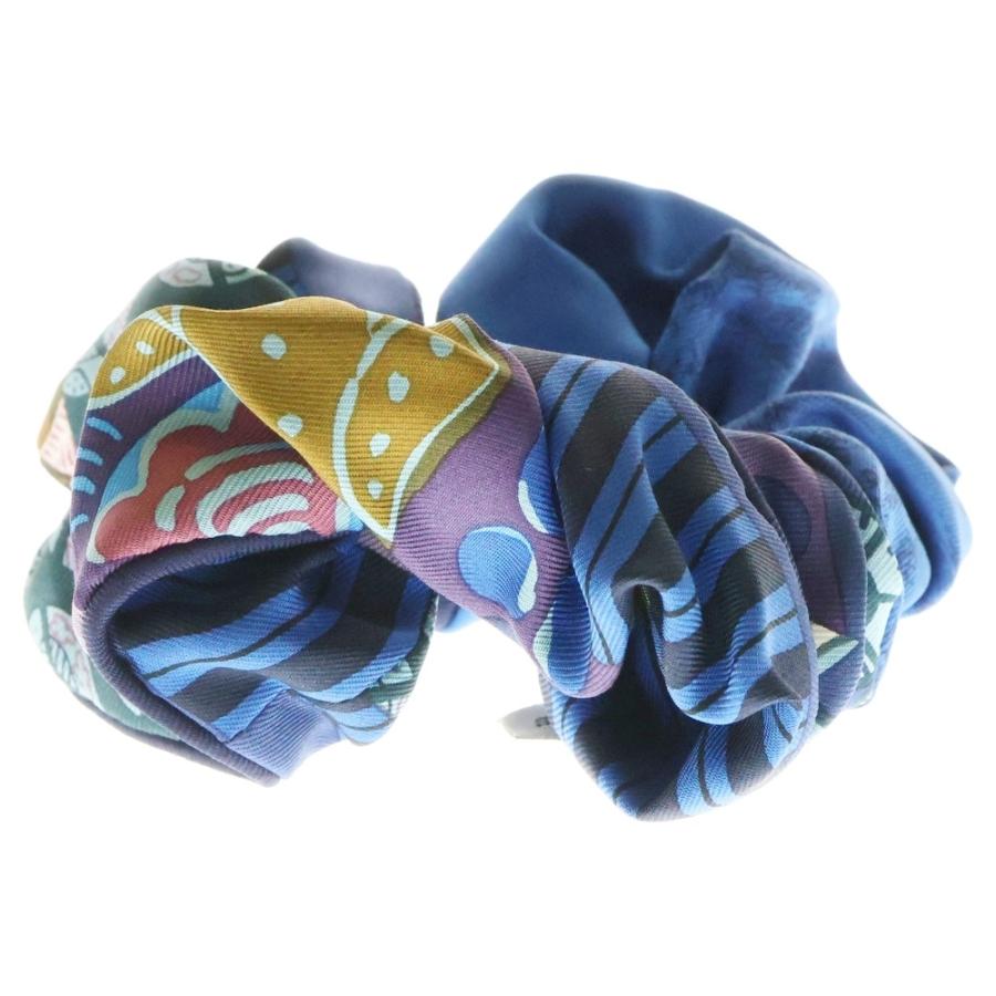 HERMES エルメス シュシュ クラウディア ヘアゴム ブルー シルク