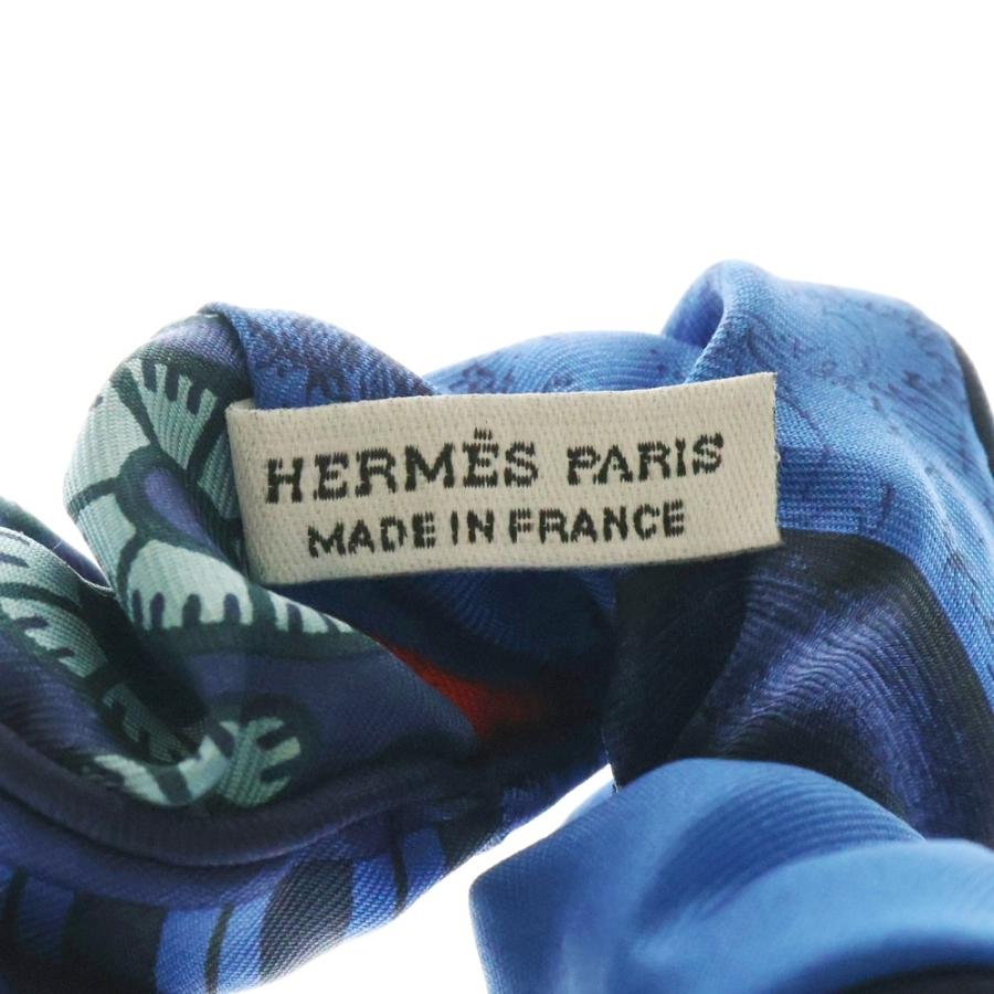 HERMES エルメス シュシュ クラウディア ヘアゴム ブルー シルク