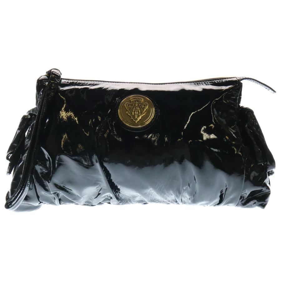 ✨GUCCI✨グッチ✨ロゴプレート✨レザー✨ブラック✨クラッチバッグ✨ GUCCI（グッチ） ヒステリア エンブレム ロゴプレート パテントレザー