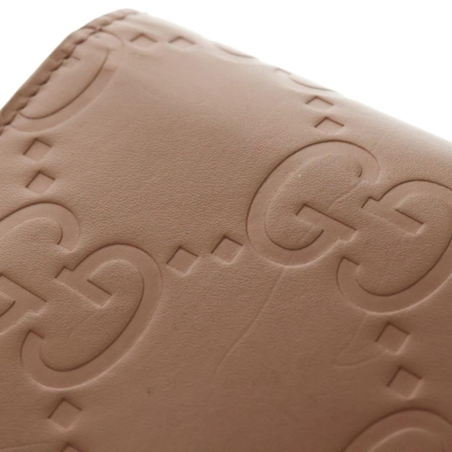 【美品】GUCCI 折りたたみ　GGキャンバス　プレートロゴ　ゴールド　ピンク GGキャンバス グッチ 二つ折り財布 ダブルG ミディアム ウォレット GG