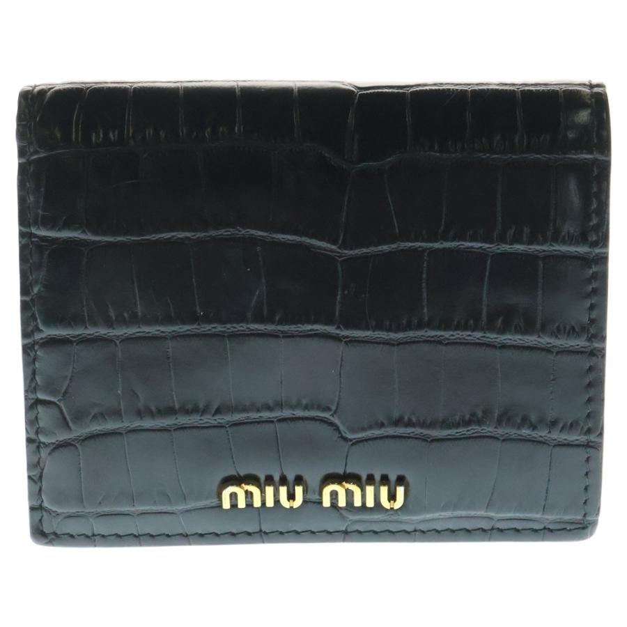 miumiu ミュウミュウ ロゴ 型押し コンパクトウォレット 二つ折り財布  