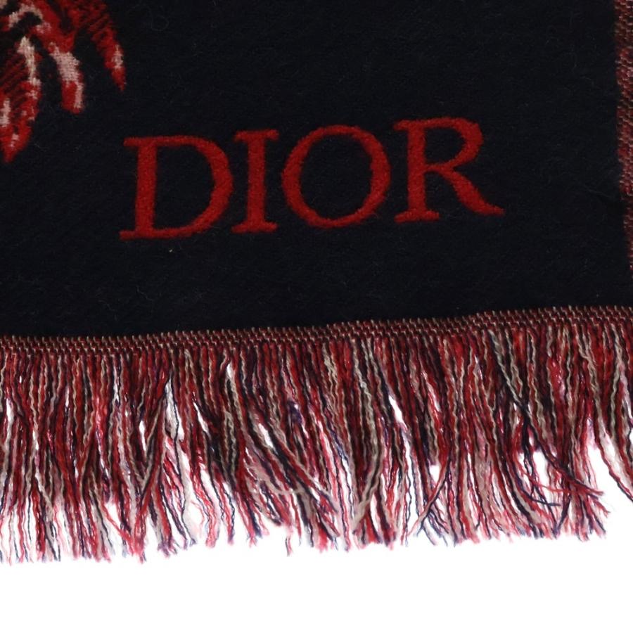 Dior ロゴ入り ブラックマフラー フリンジ付き Christian Dior（クリスチャン・ディオール） タイガープリント