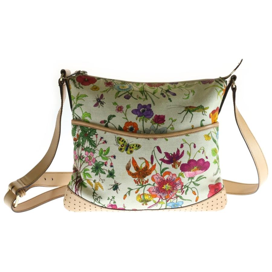 GUCCI フローラ　フラワープリント ショルダーバッグ GUCCI（グッチ） フローラ フラワー柄プリント パンチングレザー