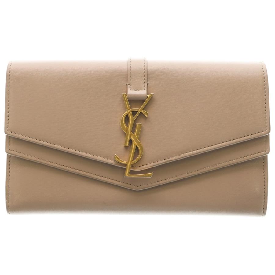 【美品】 サンローラン カサンドラ 折り財布 長財布 ベージュ SAINT LAURENT PARIS サンローランパリ カサンドラ 二つ折り長財布
