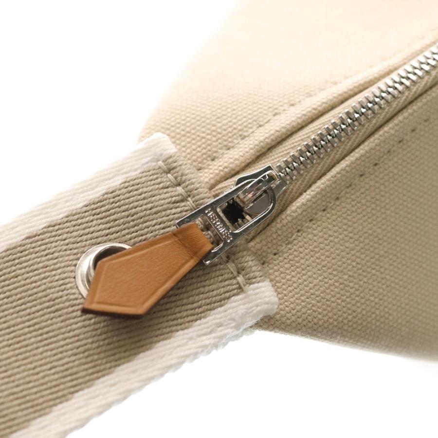 【美品】HERMES ポーチ レザー キャンバス HERMES（エルメス） ブリッドアブラックGM ホワイト キャンバス