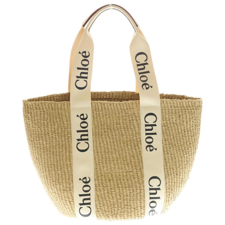 【新品】Chloé かごバッグ ベージュ Chloe（クロエ） ラージバスケット ロゴ かご ハンドバッグ ベージュ