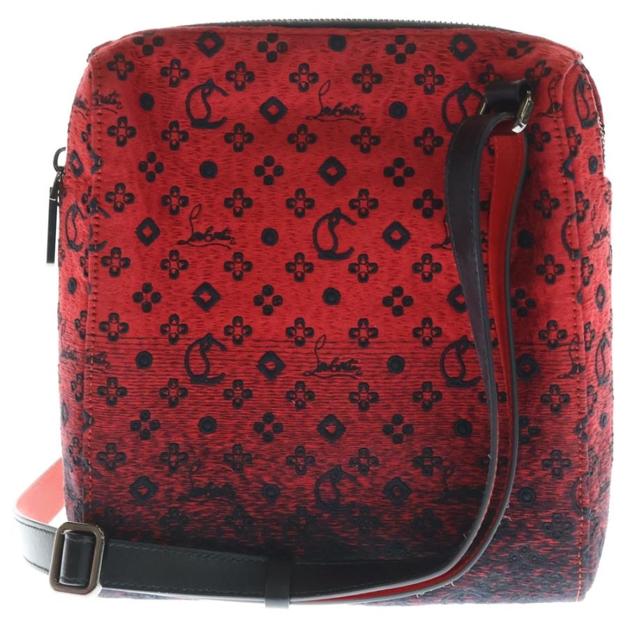 CHRISTIAN LOUBOUTIN クリスチャンルブタン ロゴジャガード キャンバス レザー ショルダーバッグ レッド/ブラック Christian Louboutin（クリスチャンルブタン） ロゴジャガード