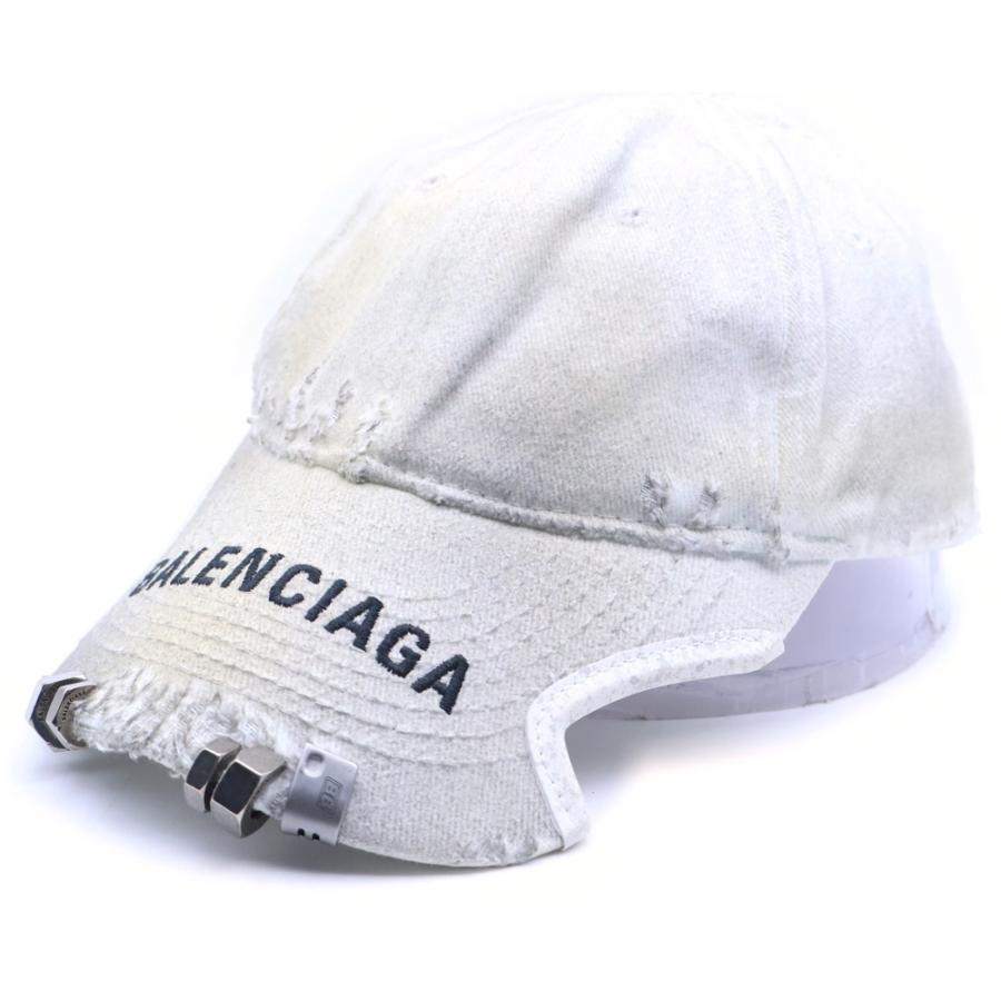 バレンシアガ BALENCIAGA フロントピアス ロゴ刺繍 キャップ 帽子 BALENCIAGA（バレンシアガ） Piercing Logo Cap ダメージ加工