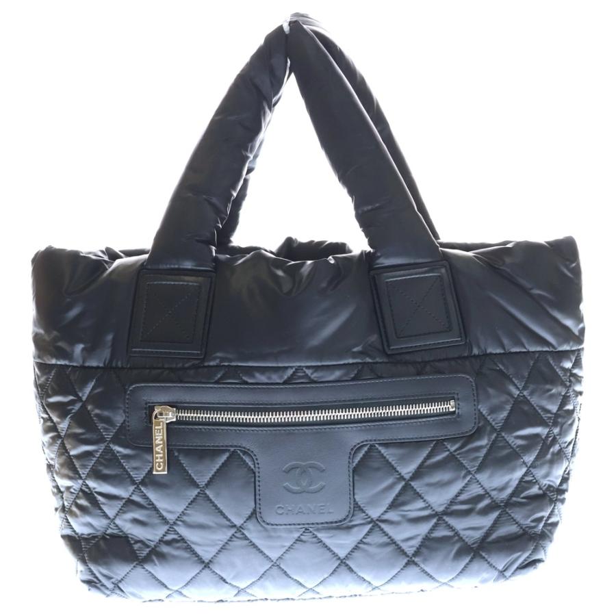 CHANEL シャネル コココクーントートバッグ ハンドバッグ ブラック ナイロン A92258 シルバー金具の画像