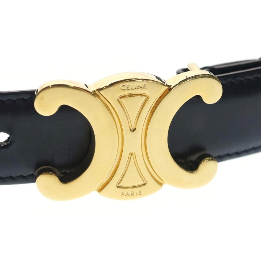 【未使用に近い】セリーヌ トリオンフ ベルト レザー ゴールド ブラック 70 CELINE（セリーヌ） トリオンフ ハトメレザーベルト レザー ブラック