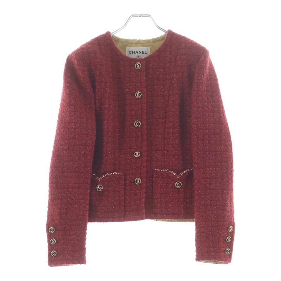 CHANEL（シャネル） ノーカラー ジャケット レッド ツイード 38