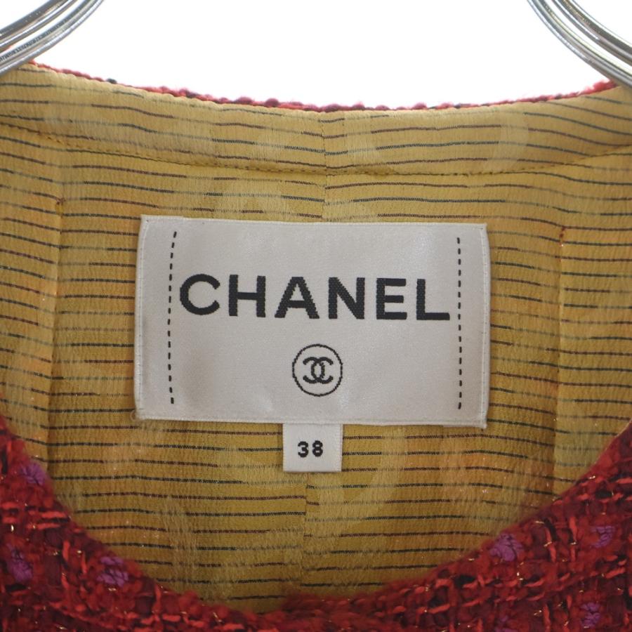 CHANEL（シャネル） ノーカラー ジャケット レッド ツイード 38
