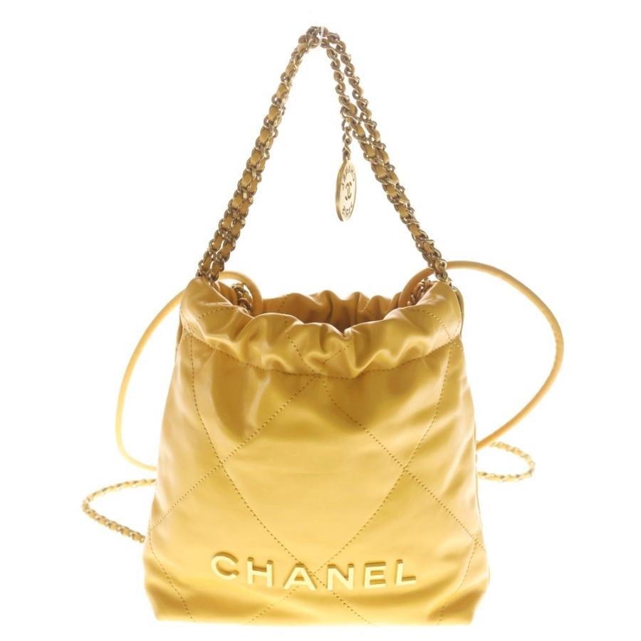 CHANEL シャネル シャネル22 ミニ イエロー チェーンバッグ ショルダーバッグ ミニバッグ イエロー カーフスキン プレート AS3980 ゴールド金具 CHANEL（シャネル） シャネル22 ミニ イエロー チェーンバッグ