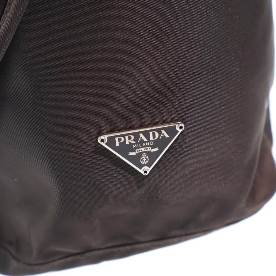 PRADA ナイロン 巾着ポーチ 三角ロゴ カーキ ブラウン MV369 【公式通販】