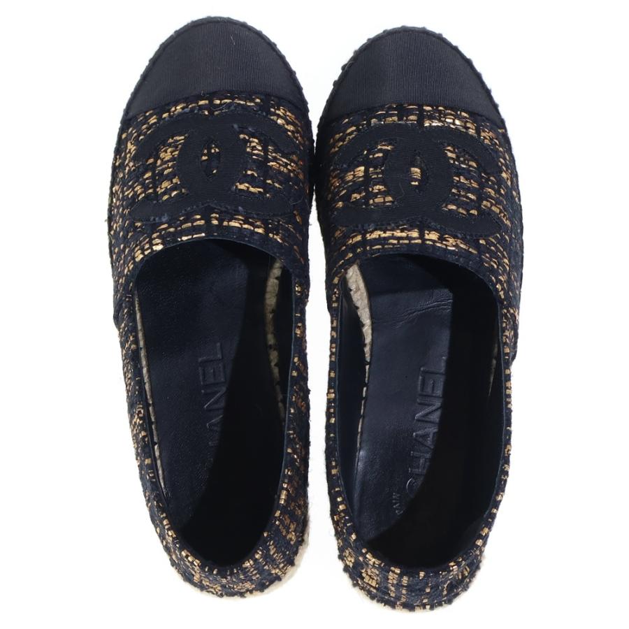 CHANEL 黒金 エスパドリーユ CHANEL（シャネル） エスパドリーユ スリッポン ブラック×ゴールド