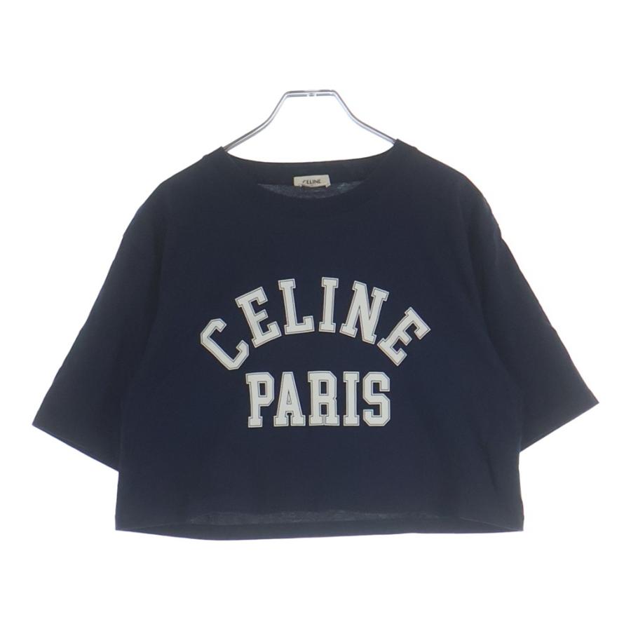 CELINE（セリーヌ） ロゴクロップド 半袖プリントTシャツ ネイビー #M 