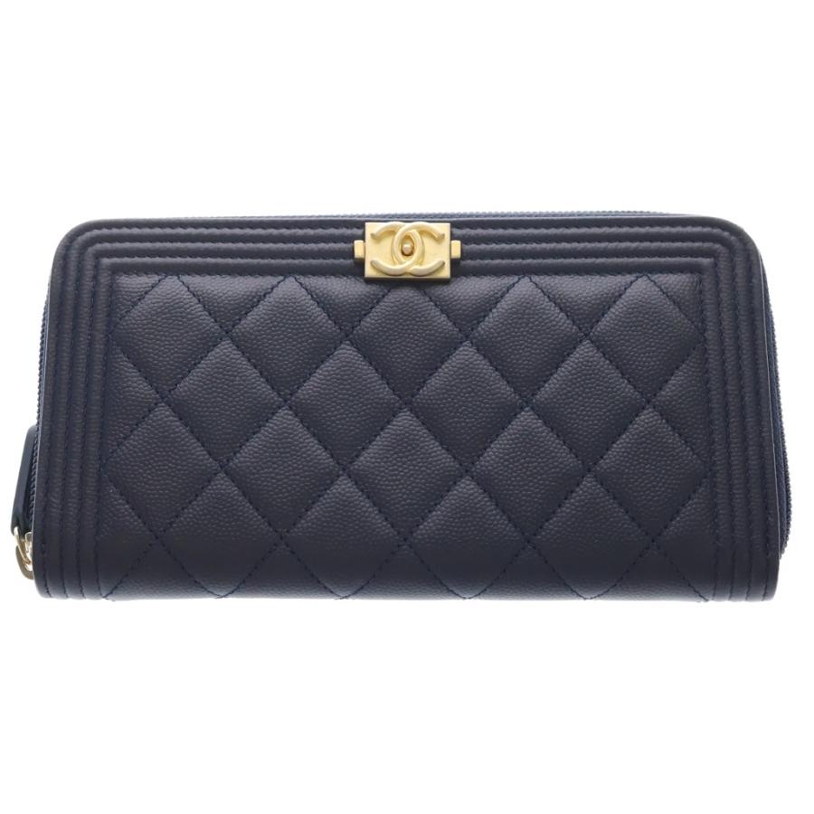 CHANEL ボーイシャネル　キャビアスキンラウンドファスナー長財布 CHANEL（シャネル） ボーイシャネル キャビアスキン レザー ラウンド