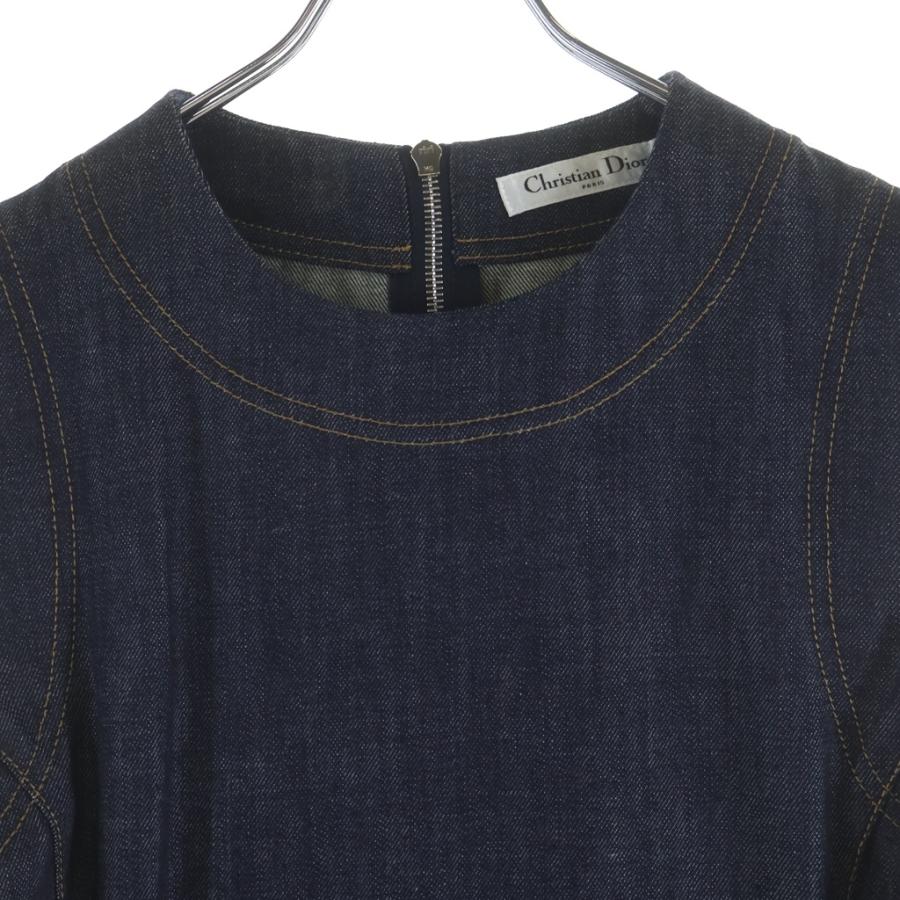 Christian Dior クリスチャンディオール ビジューデザイン ストーン半袖デニムワンピース インディゴブルー #38 6A22604L 1317の画像