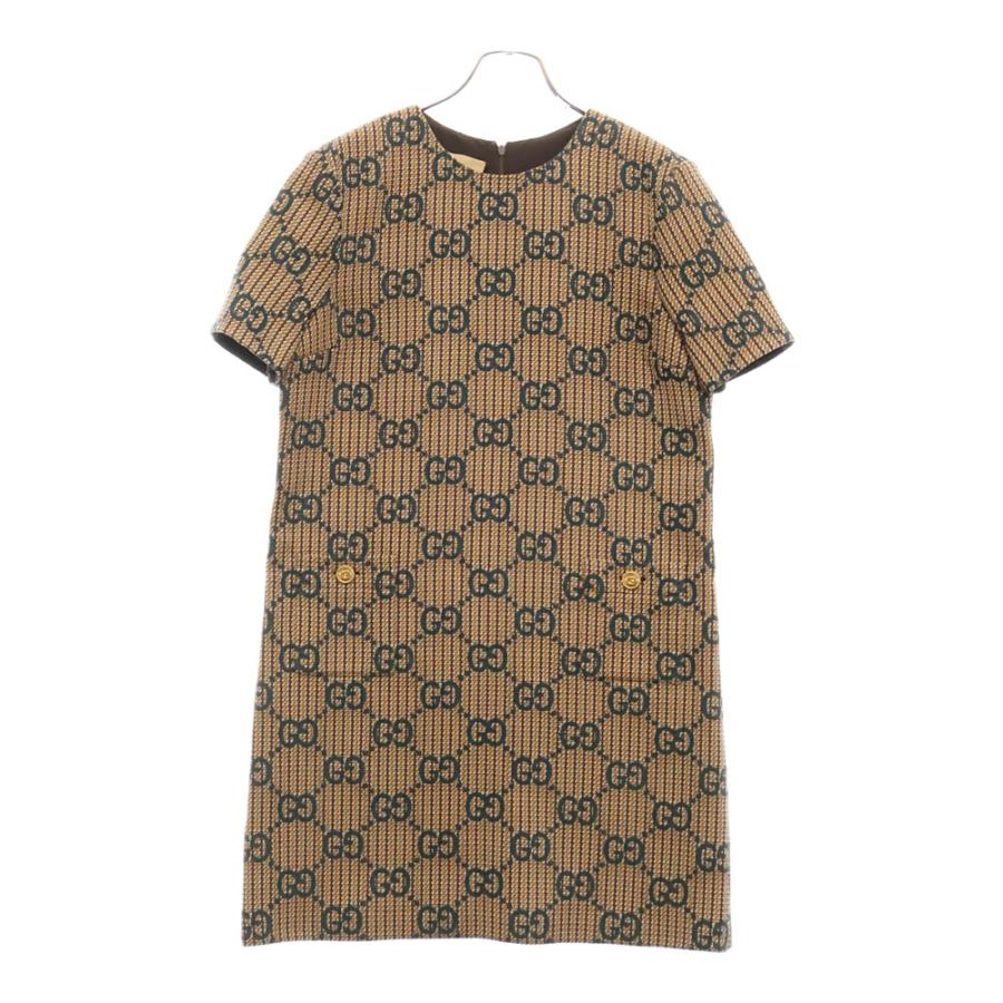 GUCCI（グッチ） GG ドレス ワンピース グリーン×ベージュ ウール 42