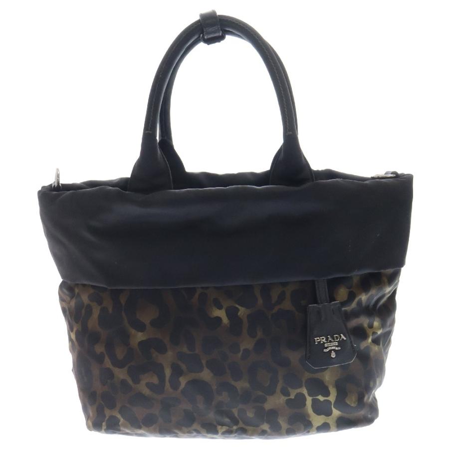 PRADA（プラダ） 2wayハンドバッグ ナイロン ブラック×レオパード