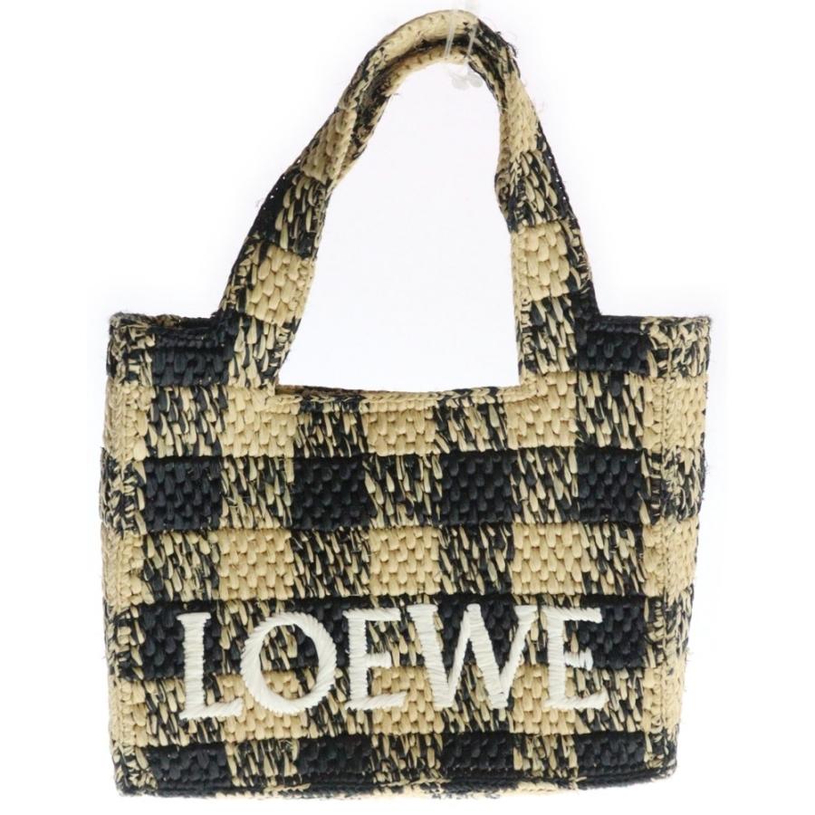 ブラック チェック柄 バッグ　LOEWE LOEWE（ロエベ） フォントトートバッグ チェック柄 2WAYバッグ