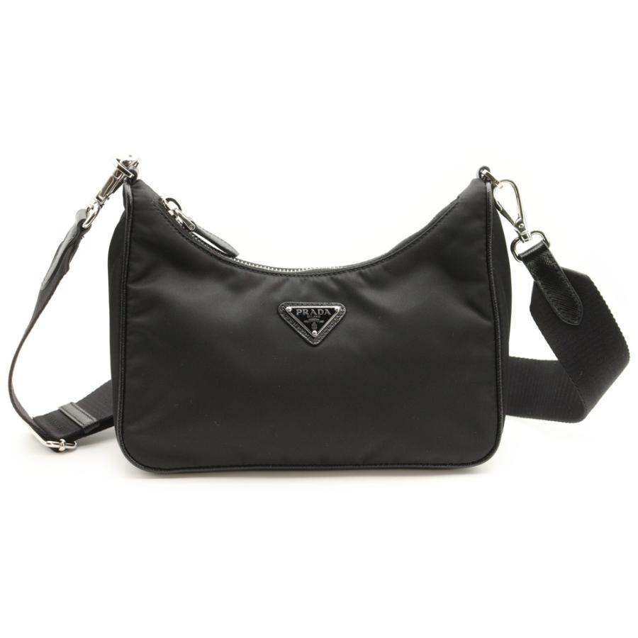 プラダ チェーンショルダー ショルダーバッグ ナイロン×レザー 黒 プラダバッグプラスチックチェーンナイロンレザーショルダー