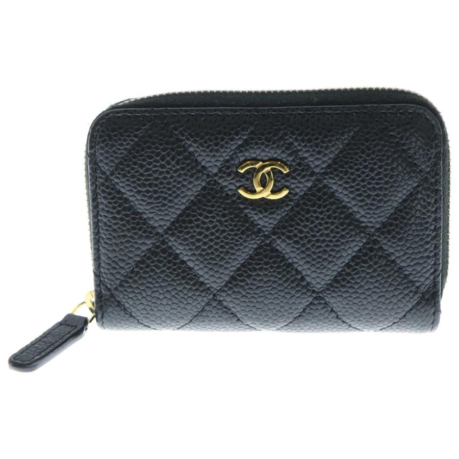 シャネル CHANEL ケース マトラッセ L字ファスナー ブラック シャネル コインケース マトラッセ ココマーク L字ファスナー キャビア