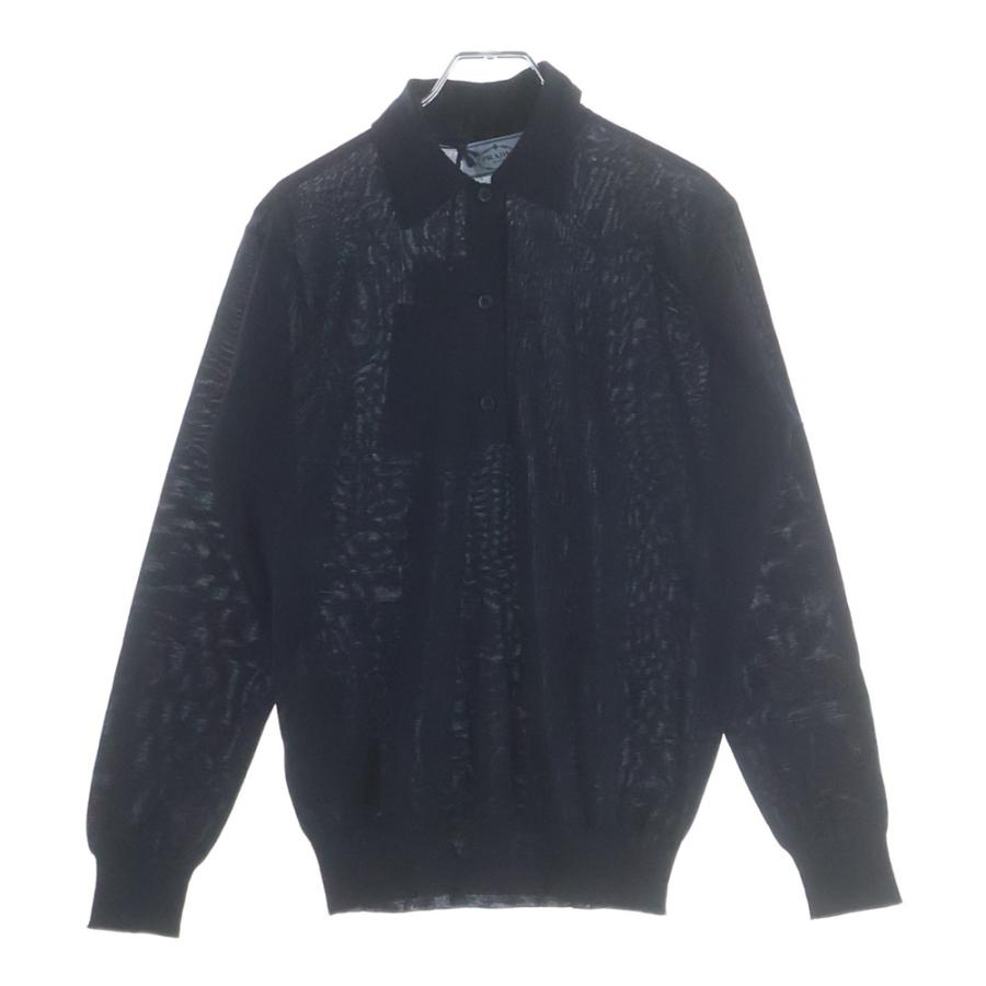 PRADA（プラダ） ウールニット 長袖ポロシャツ ネイビー レディース