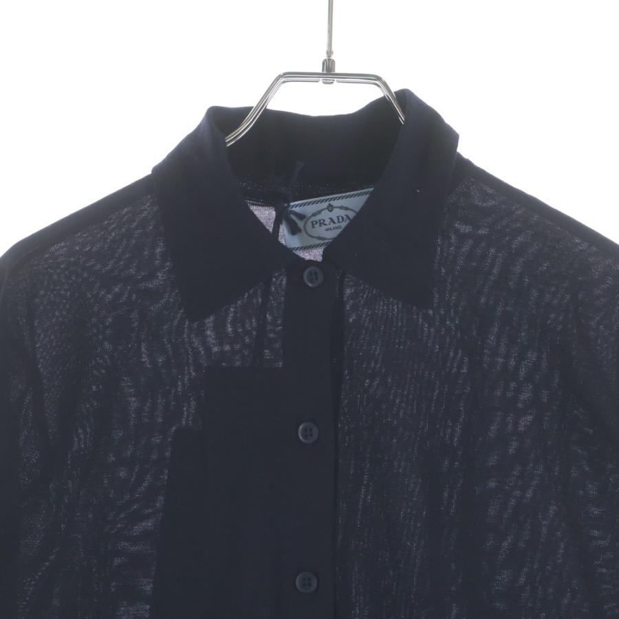 PRADA（プラダ） ウールニット 長袖ポロシャツ ネイビー レディース