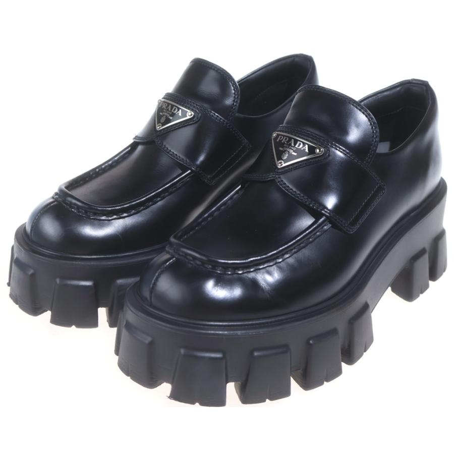 PRADA モノリス ローファー 36 ブラック 三角ロゴ 厚底 美品 PRADA（プラダ） モノリス トライアングルロゴ レザーローファー