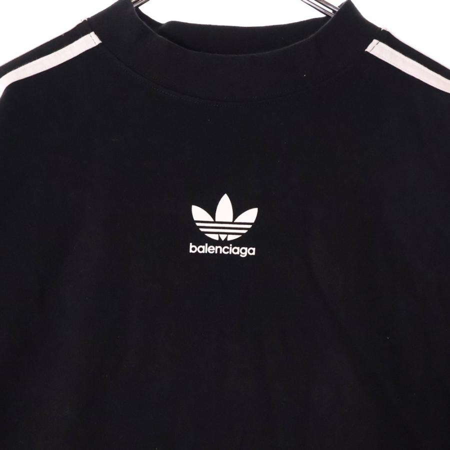 BALENCIAGA × adidas / 23SS/3ストライプロゴプリントTシャツ/4/コットン/BLK/無地/739101 BALENCIAGA（バレンシアガ） 23SS ×adidas アディダス 3ストライプ