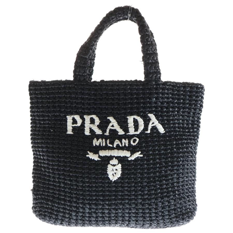 プラダ　黒　カゴバック PRADA（プラダ） スモール クロシェ ロゴ ハンドバッグ ミニトート